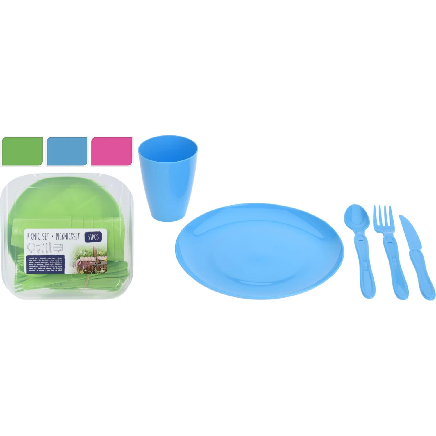 Merkloos Picknick Set 31 Delig Plastic 3 Assorti Kleuren 5 Merkloos Picknick Set 31 Delig Plastic 3 Assorti Kleuren - Afbeelding 3