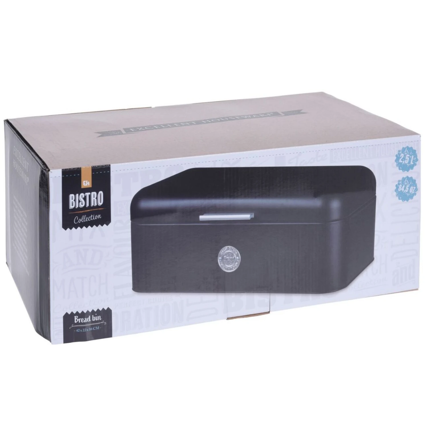 Excellent Houseware Broodtrommel Metaal Zwart42 X 22 X 16 Cm 4 Excellent Houseware Broodtrommel Metaal Zwart42 X 22 X 16 Cm - Afbeelding 2